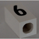 LEGO White Tile 1 x 2 x 5/6 with Stud Hole in End with Black ' 6 ' Pattern