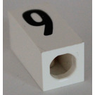 LEGO White Tile 1 x 2 x 5/6 with Stud Hole in End with Black ' 9 ' Pattern