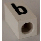 LEGO White Tile 1 x 2 x 5/6 with Stud Hole in End with Black ' b ' Pattern (lower case)