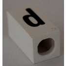 LEGO White Tile 1 x 2 x 5/6 with Stud Hole in End with Black ' d ' Pattern (lower case)