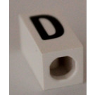 LEGO White Tile 1 x 2 x 5/6 with Stud Hole in End with Black ' D ' Pattern (upper case)