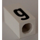 LEGO White Tile 1 x 2 x 5/6 with Stud Hole in End with Black ' g ' Pattern (lower case)