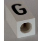 LEGO White Tile 1 x 2 x 5/6 with Stud Hole in End with Black ' G ' Pattern (upper case)