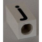 LEGO White Tile 1 x 2 x 5/6 with Stud Hole in End with Black ' j ' Pattern (lower case)