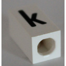 LEGO White Tile 1 x 2 x 5/6 with Stud Hole in End with Black ' k ' Pattern (lower case)