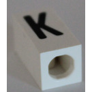 LEGO White Tile 1 x 2 x 5/6 with Stud Hole in End with Black ' K ' Pattern (upper case)