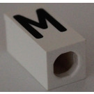 LEGO White Tile 1 x 2 x 5/6 with Stud Hole in End with Black ' M ' Pattern (upper case)