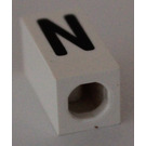 LEGO White Tile 1 x 2 x 5/6 with Stud Hole in End with Black ' N ' Pattern (upper case)