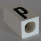 LEGO White Tile 1 x 2 x 5/6 with Stud Hole in End with Black ' p ' Pattern (lower case)