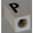 LEGO White Tile 1 x 2 x 5/6 with Stud Hole in End with Black ' P ' Pattern (upper case)