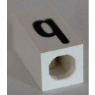 LEGO White Tile 1 x 2 x 5/6 with Stud Hole in End with Black ' q ' Pattern (lower case)