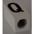 LEGO White Tile 1 x 2 x 5/6 with Stud Hole in End with Black ' Q ' Pattern (upper case)