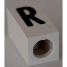 LEGO White Tile 1 x 2 x 5/6 with Stud Hole in End with Black ' R ' Pattern (upper case)