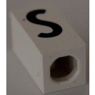 LEGO White Tile 1 x 2 x 5/6 with Stud Hole in End with Black ' S ' Pattern (upper case)