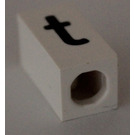 LEGO White Tile 1 x 2 x 5/6 with Stud Hole in End with Black ' t ' Pattern (lower case)