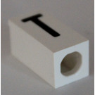 LEGO White Tile 1 x 2 x 5/6 with Stud Hole in End with Black ' T ' Pattern (upper case)