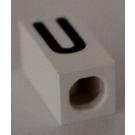 LEGO White Tile 1 x 2 x 5/6 with Stud Hole in End with Black ' U ' Pattern (upper case)