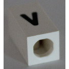 LEGO White Tile 1 x 2 x 5/6 with Stud Hole in End with Black ' v ' Pattern (lower case)