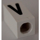 LEGO White Tile 1 x 2 x 5/6 with Stud Hole in End with Black ' V ' Pattern (upper case)