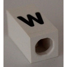 LEGO White Tile 1 x 2 x 5/6 with Stud Hole in End with Black ' w ' Pattern (lower case)