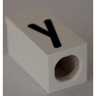 LEGO White Tile 1 x 2 x 5/6 with Stud Hole in End with Black ' y ' Pattern (lower case)