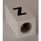 LEGO White Tile 1 x 2 x 5/6 with Stud Hole in End with Black ' z ' Pattern (lower case)