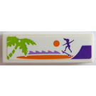LEGO Weiß Fliese 1 x 3 mit Girl auf ein Skateboard, sun und palm Baum Aufkleber (63864)