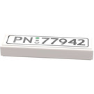 LEGO White Tile 1 x 3 with License Plate Black 'PN-77942' Sticker