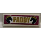 LEGO White Tile 1 x 3 with 'PADDY' and 2 Horses Sticker (63864)