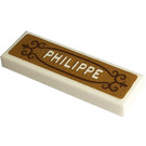LEGO White Tile 1 x 3 with 'PHILIPPE' Sticker (63864)