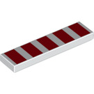 LEGO Hvit Tile 1 x 4 med 5 Rød Bred Striper (2431 / 47216)