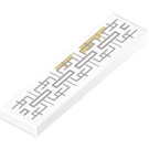 LEGO White Tile 1 x 4 with Asian Geometric Design with Dark Tan Stains Sticker (2431)
