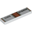 LEGO White Tile 1 x 4 with 'CIAO McQUEEN', Red and Green Stripes (2431 / 70606)