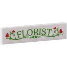 LEGO White Tile 1 x 4 with ‘FLORIST’ and Hearts Design Sticker (2431)