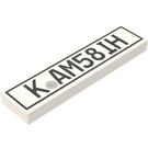 LEGO White Tile 1 x 4 with K AM581H License Plate Sticker (2431)