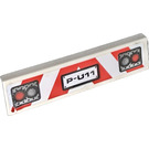 LEGO White Tile 1 x 4 with P-U11 and Lights Red and Silver pattern Sticker (2431)