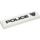 LEGO blanc Tuile 1 x 4 avec Police et Badge (La gauche) Autocollant (2431)