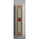 LEGO White Tile 1 x 4 with Red Flower and Gold Decoration Sticker (2431)