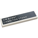 LEGO White Tile 1 x 4 with 'SIR BOBBY CHARLTON STAND' Sticker (2431)