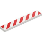 LEGO White Tile 1 x 6 with Red Hazard Stripes (6636)