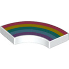 LEGO White Tile 2 x 2 Curved Corner with Coral, Yellow, Turquoise, Azure, and Lavender Rainbow (27925 / 62266)