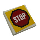 LEGO White Tile 2 x 2 Inverted with Road Sign 'STOP' in Octagon Sticker (11203)
