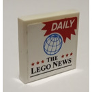 LEGO White Tile 2 x 2 Inverted with THE LEGO NEWS pattern Sticker (11203)