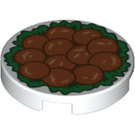 LEGO White Tile 2 x 2 Round with 12 Chinese Lion's Head Meatballs on Green with Bottom Stud Holder (14769 / 49924)
