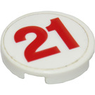 LEGO White Tile 2 x 2 Round with "21" Sticker with Bottom Stud Holder (14769)