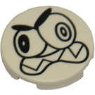 LEGO White Tile 2 x 2 Round with Angry Bulging Face with Bottom Stud Holder (14769 / 16422)