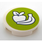 LEGO White Tile 2 x 2 Round with Apple and Banana on a Lime Circle Sticker with Bottom Stud Holder (14769)
