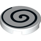 LEGO White Tile 2 x 2 Round with Black Spiral with Bottom Stud Holder (14769 / 37006)