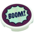 LEGO White Tile 2 x 2 Round with 'BOOM!' Sticker with Bottom Stud Holder (14769)