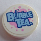 LEGO White Tile 2 x 2 Round with Bright Light Blue 'BUBBLE TEA' Sticker with Bottom Stud Holder (14769)